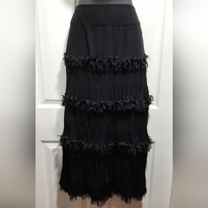 Kaelyn-Max Black Straight Skirt Little Pleating With Decorative Loops Accent L